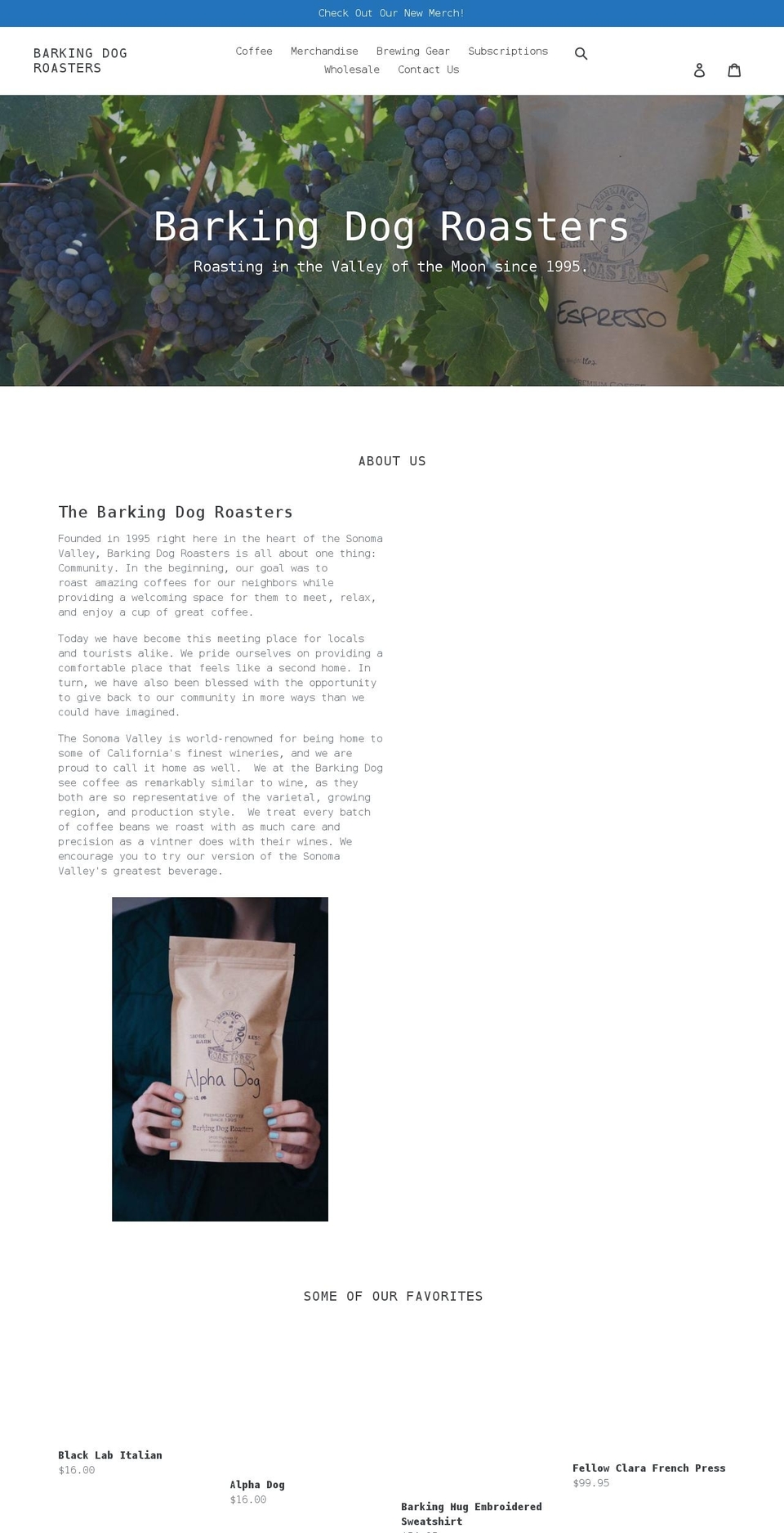 barkingdogroasters.com shopify website screenshot