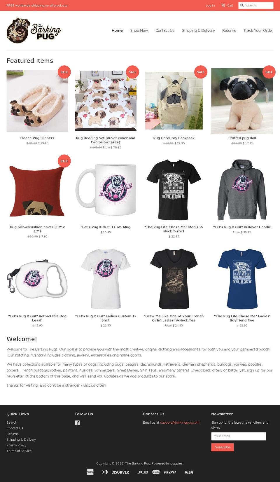 barkingpug.com shopify website screenshot