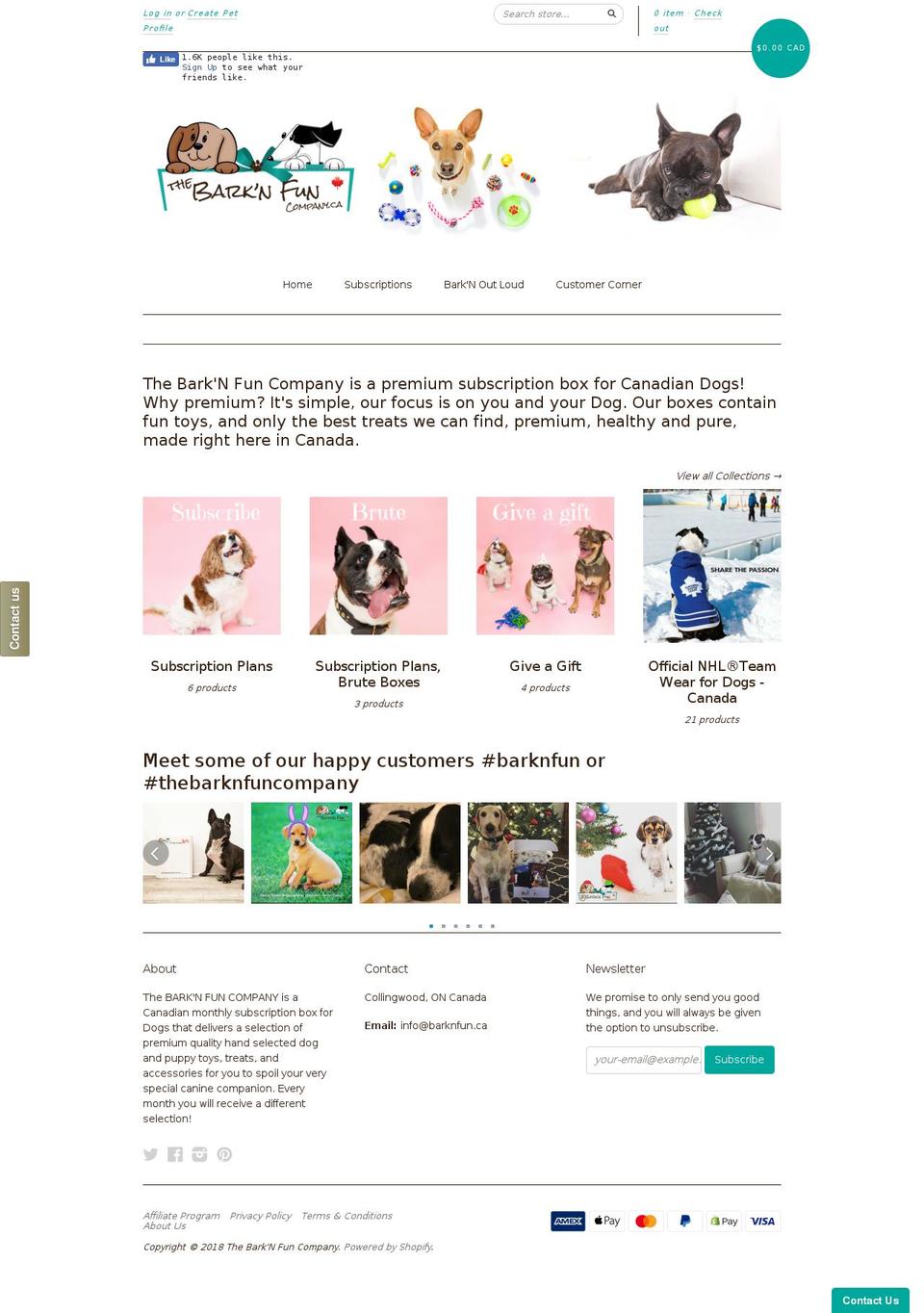 barknfun.ca shopify website screenshot