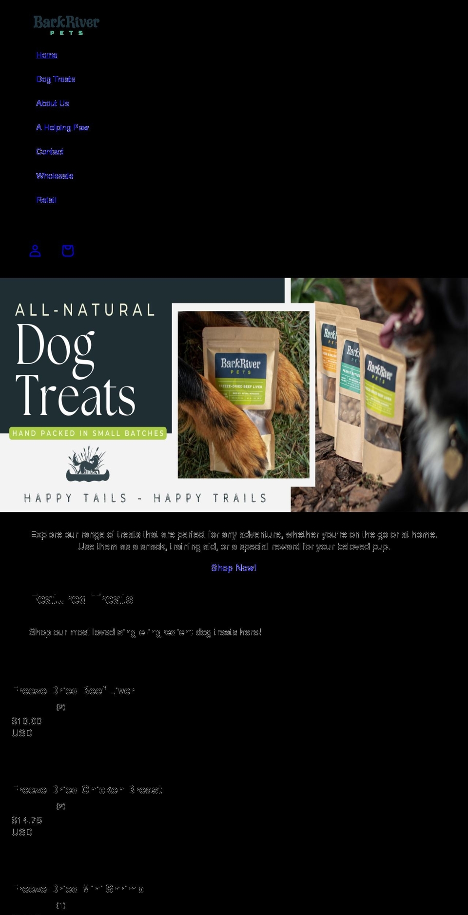 barkriverpets.com shopify website screenshot