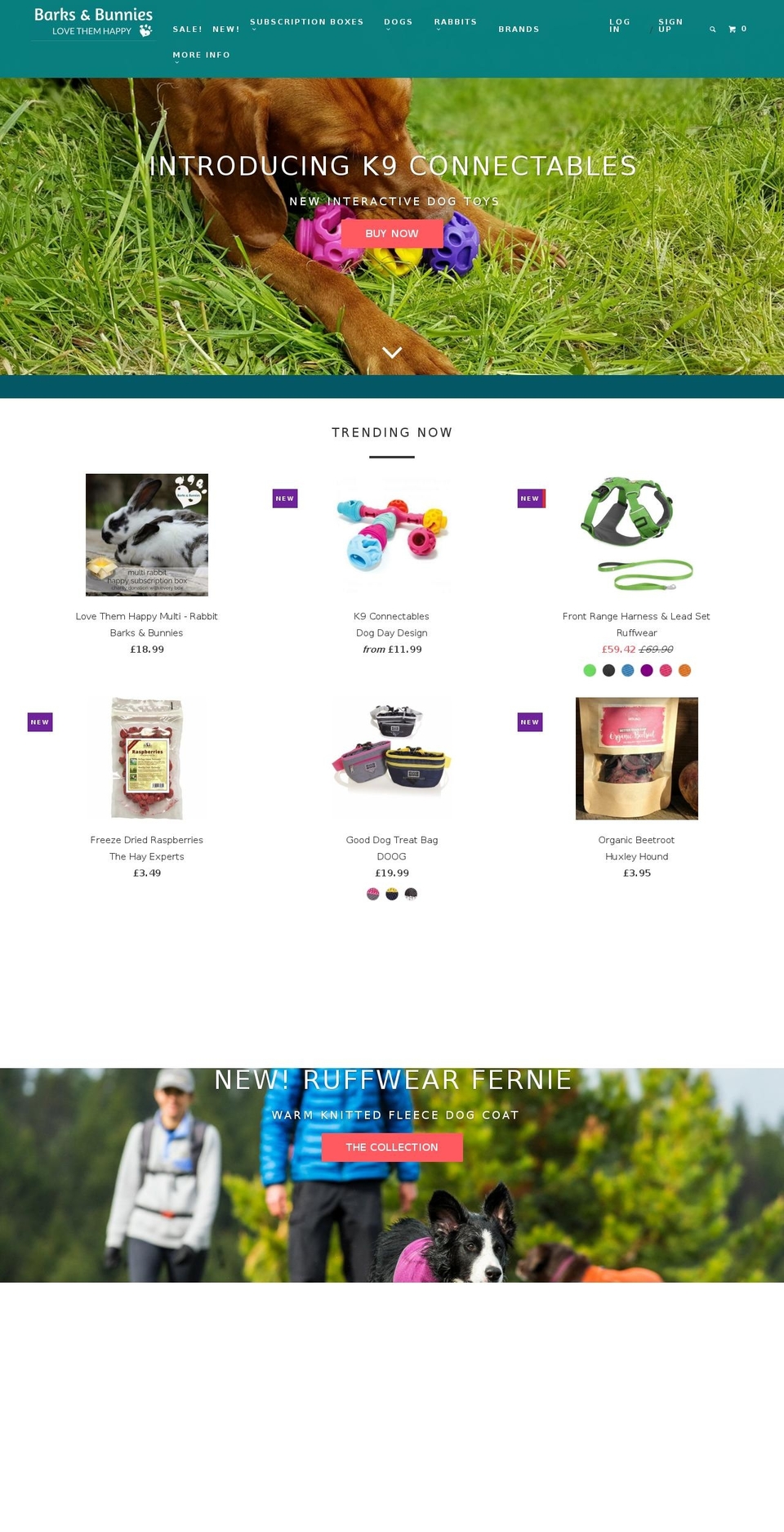 Clean Shopify theme site example barksandbunnies.co.uk