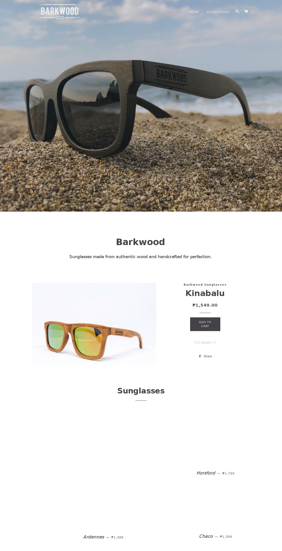barkwoodsunglasses.com shopify website screenshot