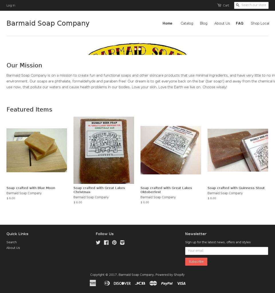 barmaidsoapcompany.com shopify website screenshot