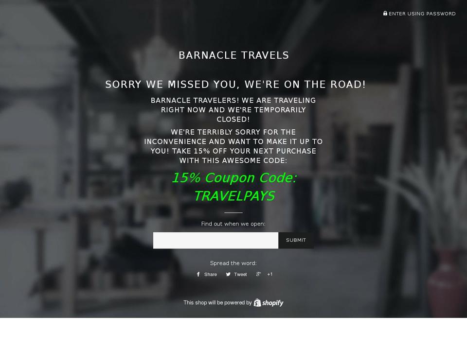 barnacletravels.com — Shopify storefront screenshot