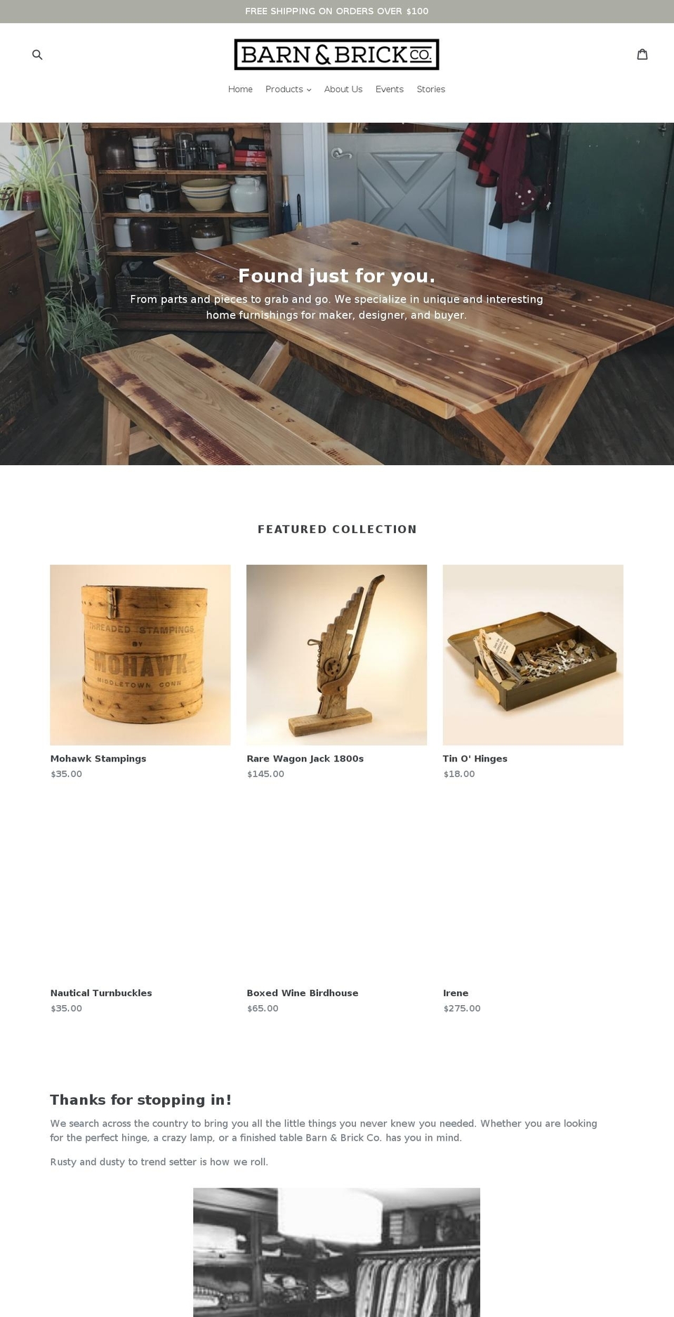 barnandbrick.com — Shopify storefront screenshot