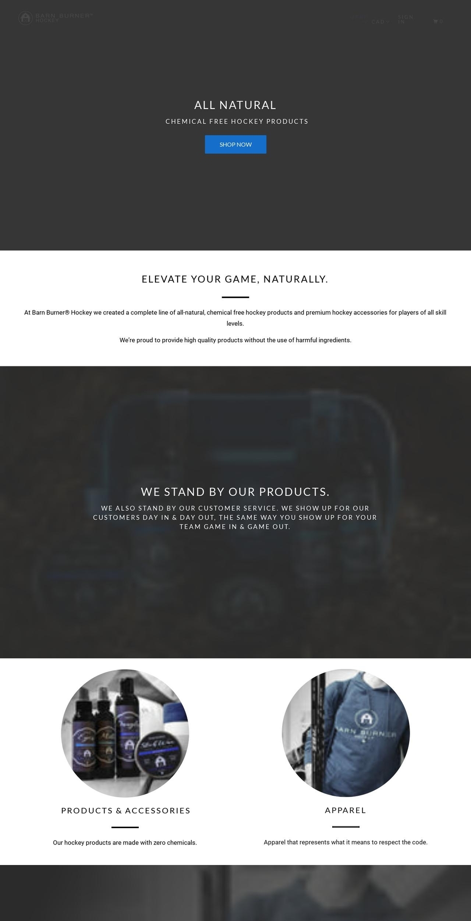 barnburnerhockey.ca shopify website screenshot