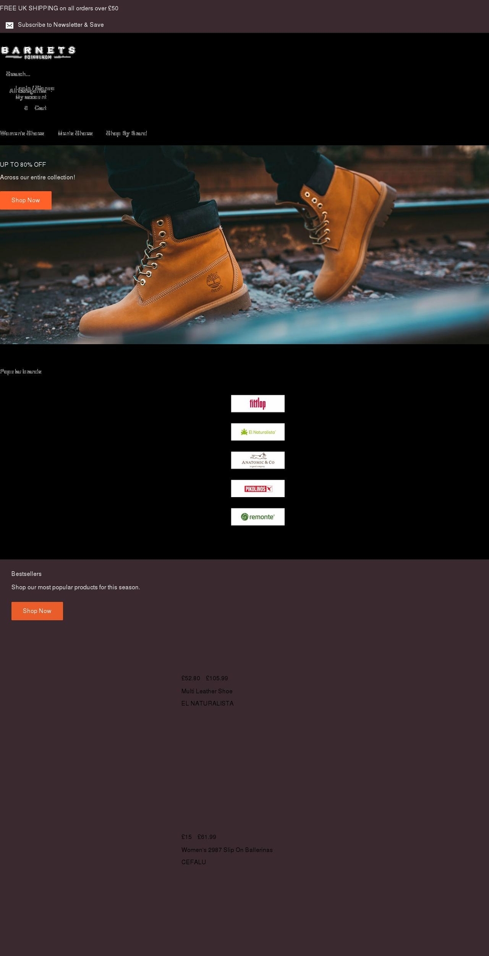 barnetsshoes.co.uk shopify website screenshot