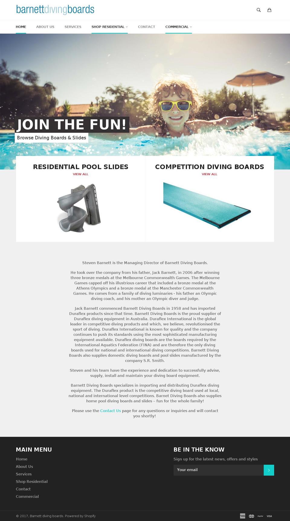 barnettdivingboards.com shopify website screenshot