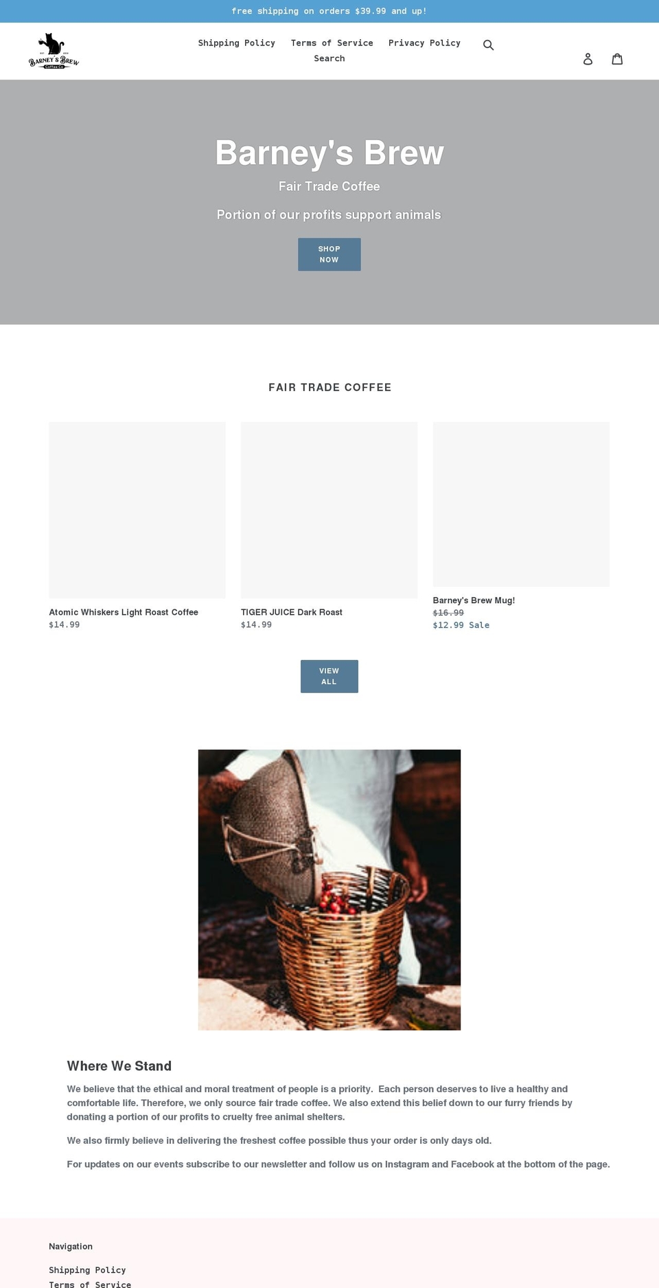 barneysbrew.com shopify website screenshot