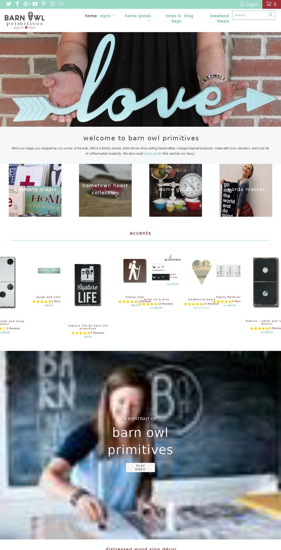 barnowlprimitives.com shopify website screenshot