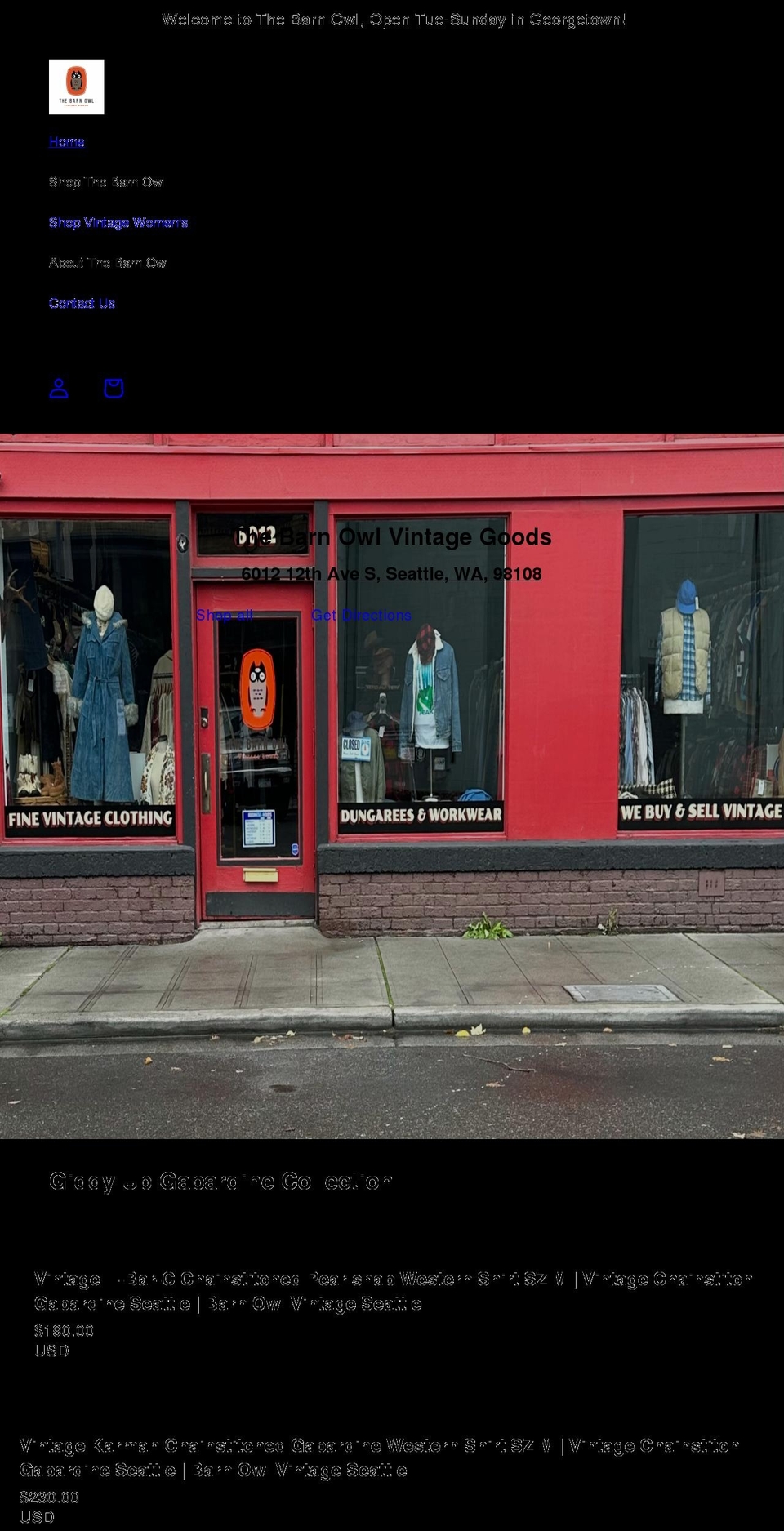 barnowlseattle.com shopify website screenshot