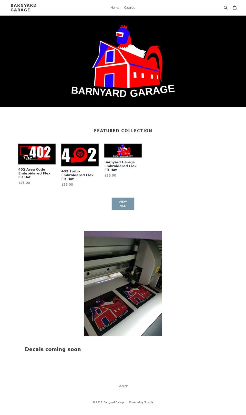 barnyardgarage.net shopify website screenshot