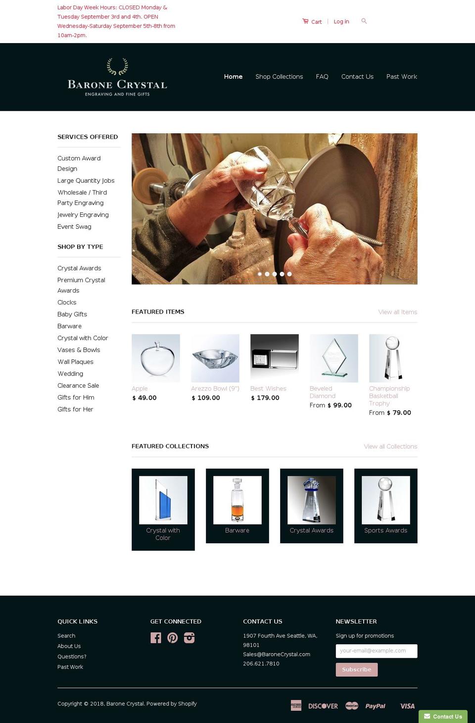 baronecrystal.net shopify website screenshot
