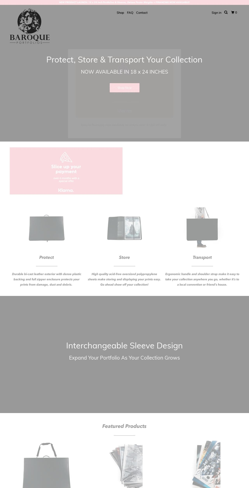 baroqueportfolios.com shopify website screenshot