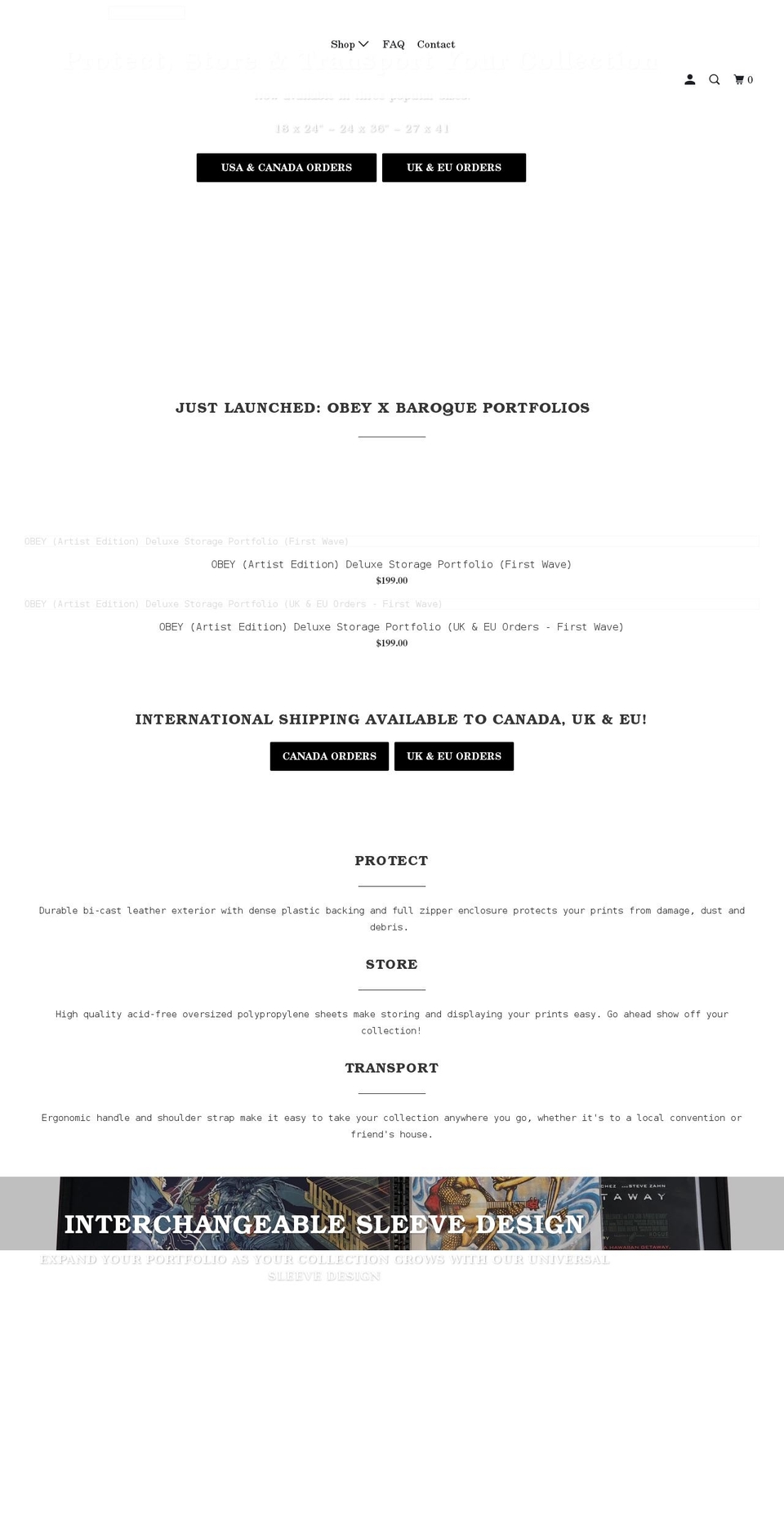baroqueportfolios.net shopify website screenshot