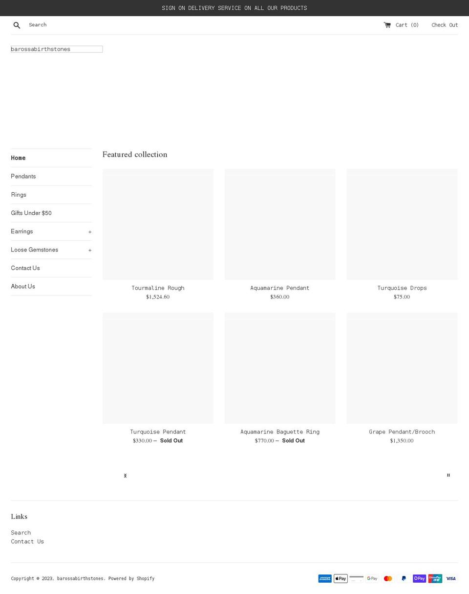 barossabirthstones.com shopify website screenshot