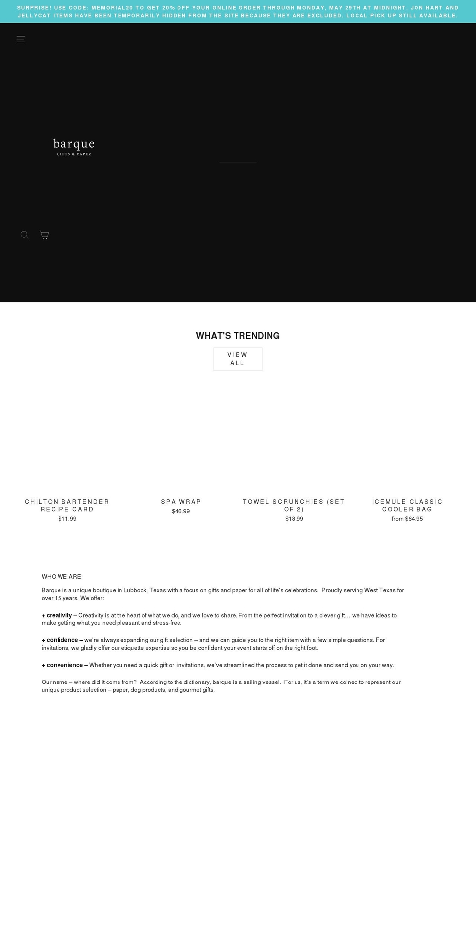 barquegifts.com shopify website screenshot