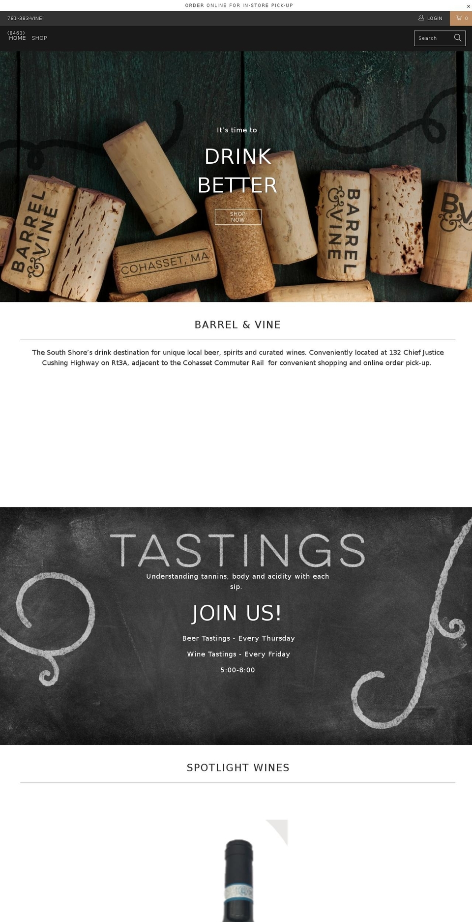 barrelandvinewine.com — Shopify storefront screenshot