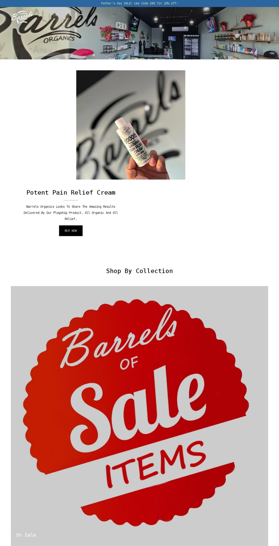 barrelsorganics.com shopify website screenshot