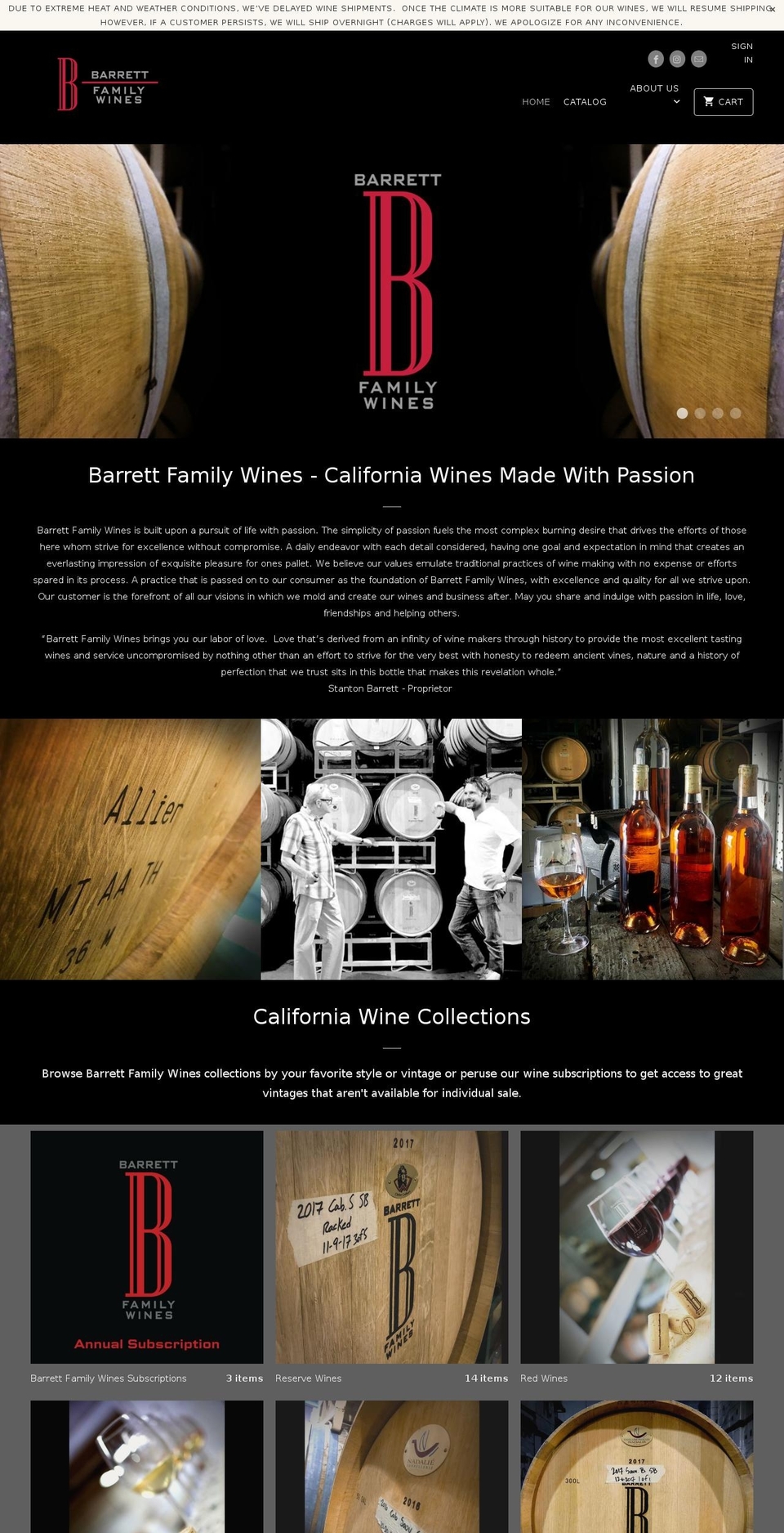 barrettfamilyofwine.net shopify website screenshot