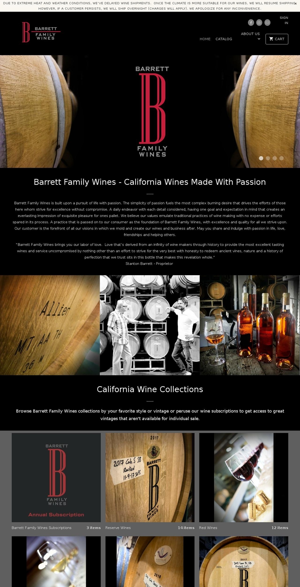 barrettfamilyofwine.org shopify website screenshot