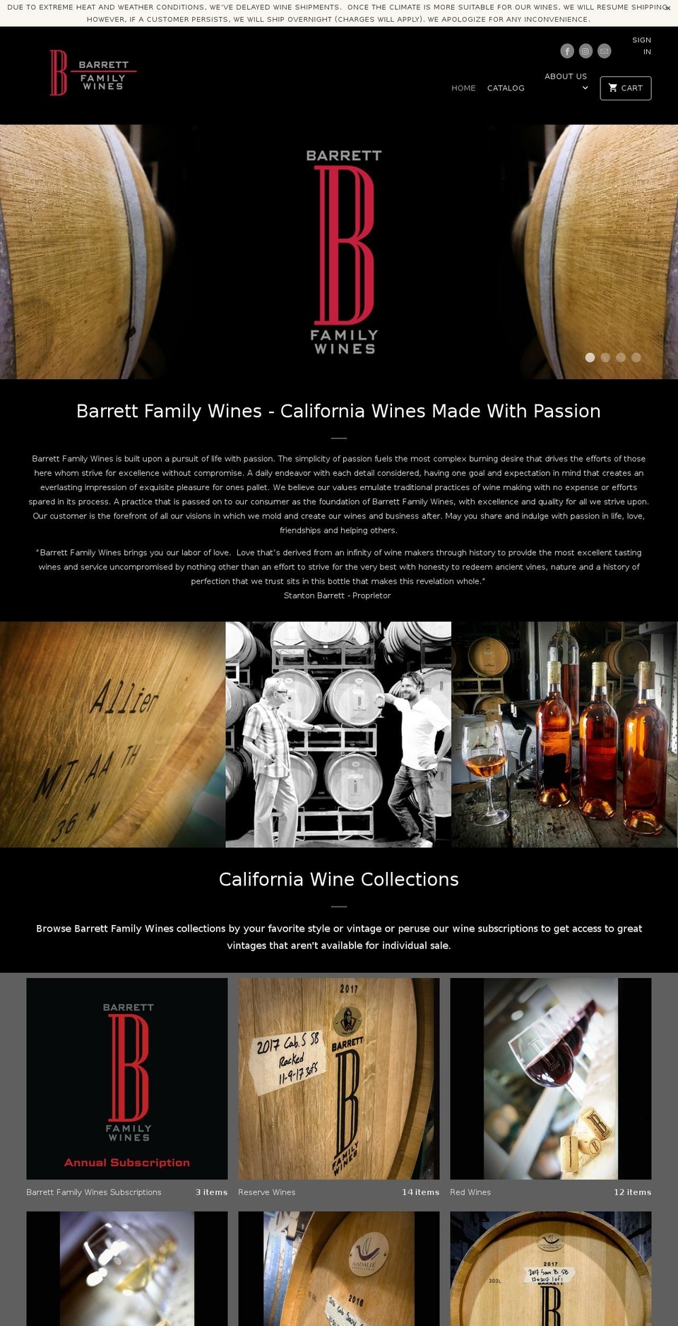 barrettfamilyofwines.net shopify website screenshot