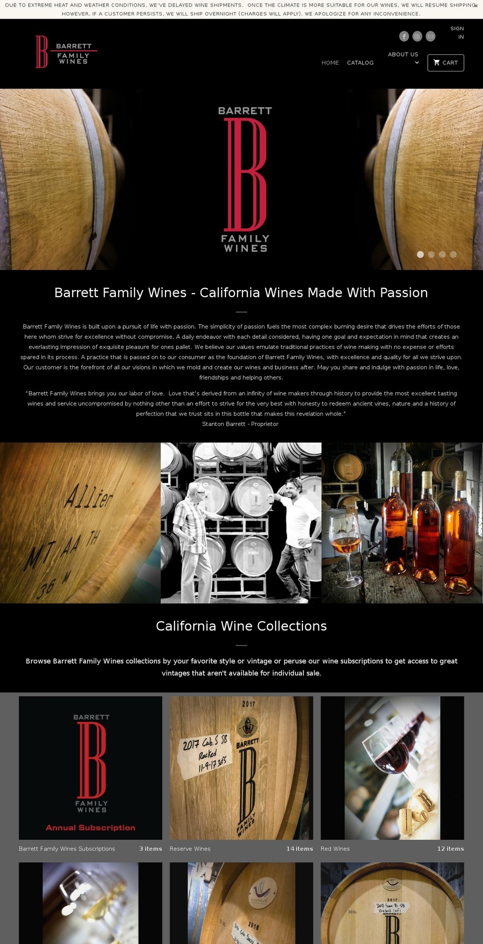 barrettfamilyofwines.org shopify website screenshot
