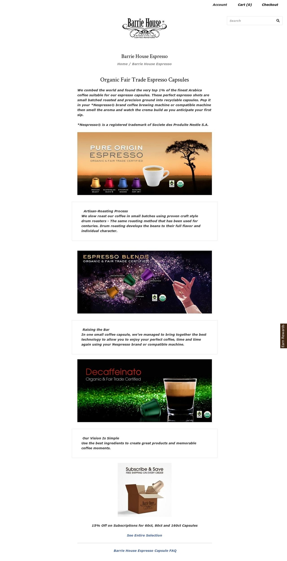 barriehousesespressos.com shopify website screenshot