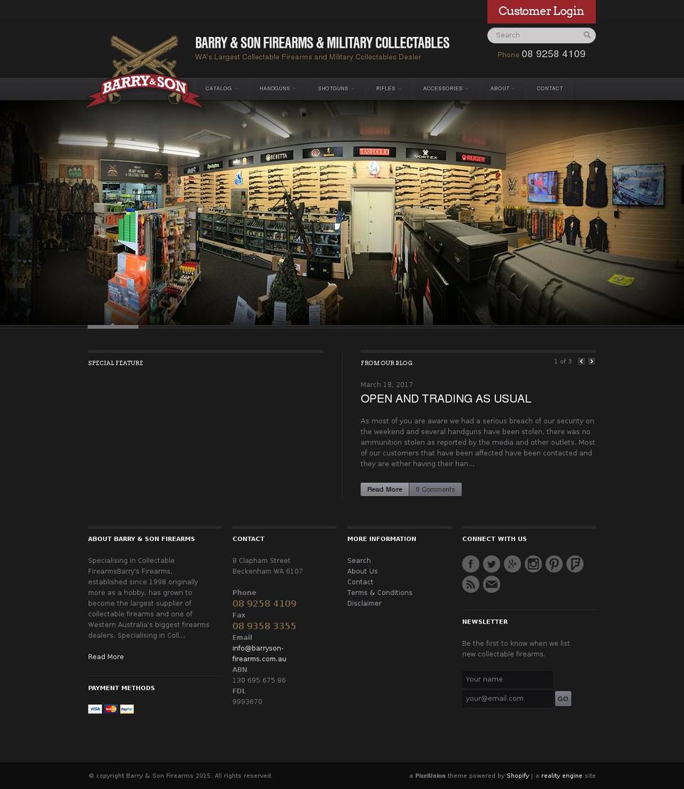 barryson-firearms.com.au shopify website screenshot