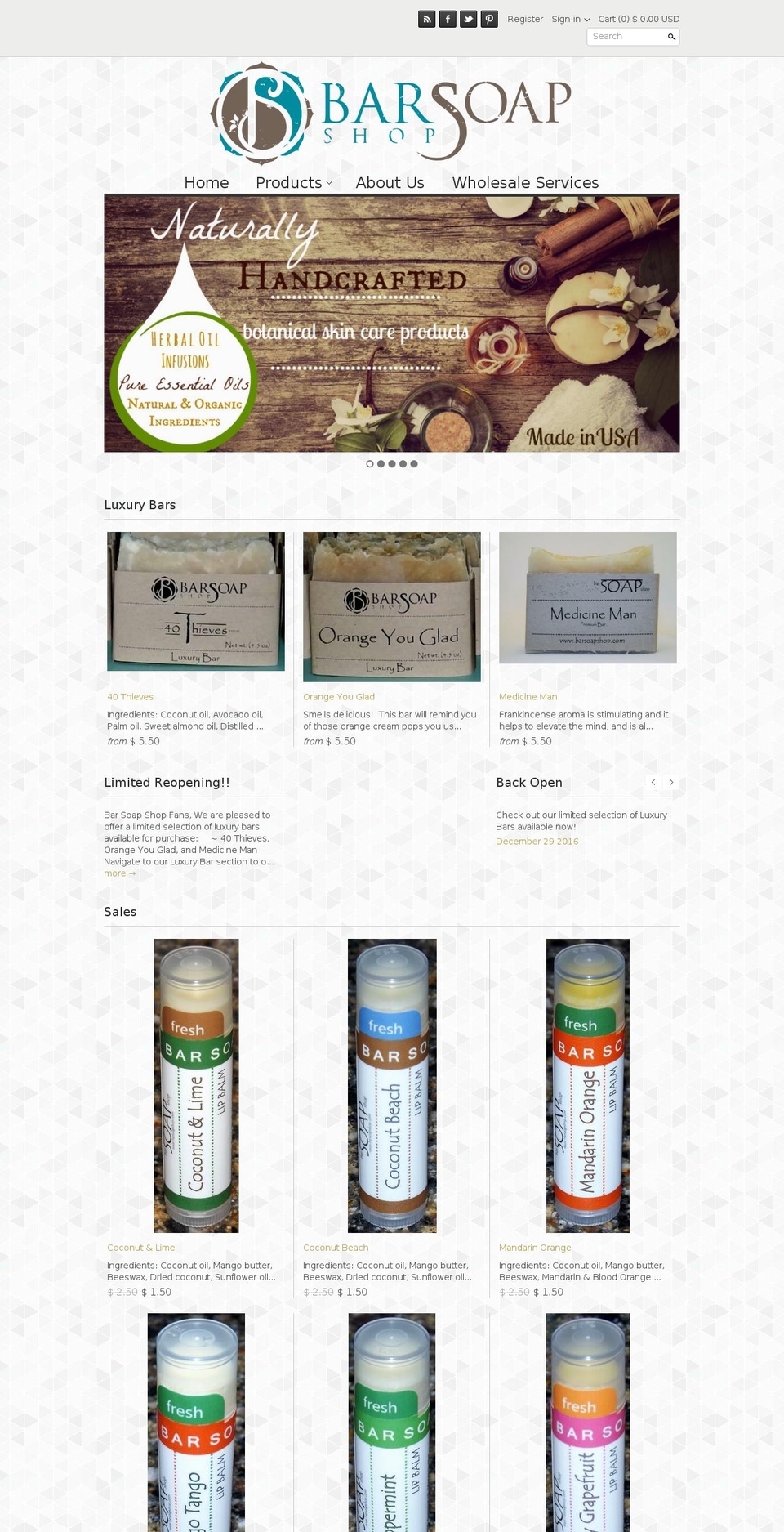 Clean Shopify theme site example barsoapshop.com