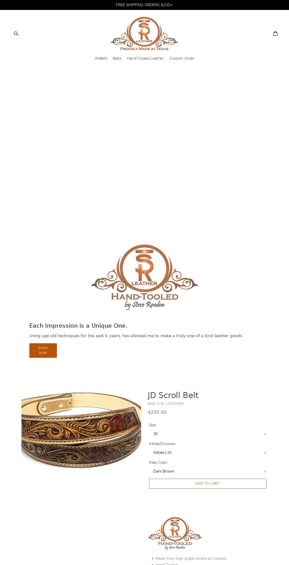 barsrleather.com — Shopify storefront screenshot