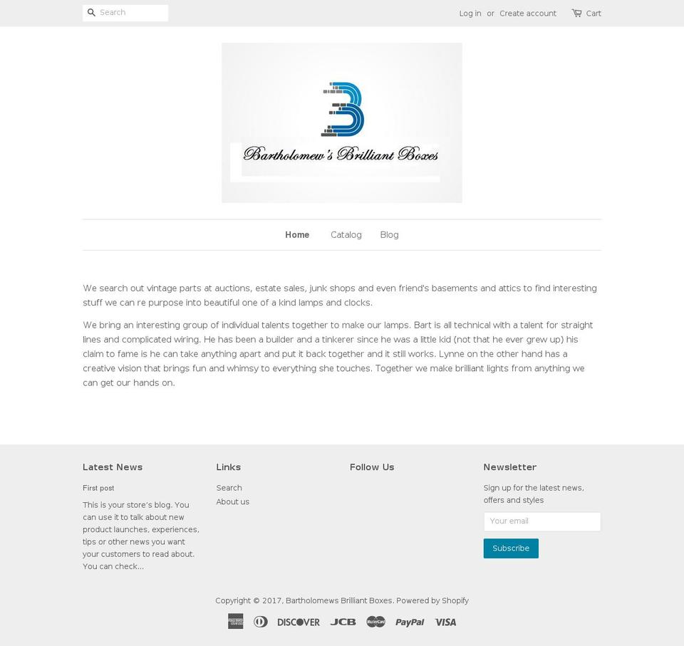 bartholomewsbrilliantboxes.com shopify website screenshot