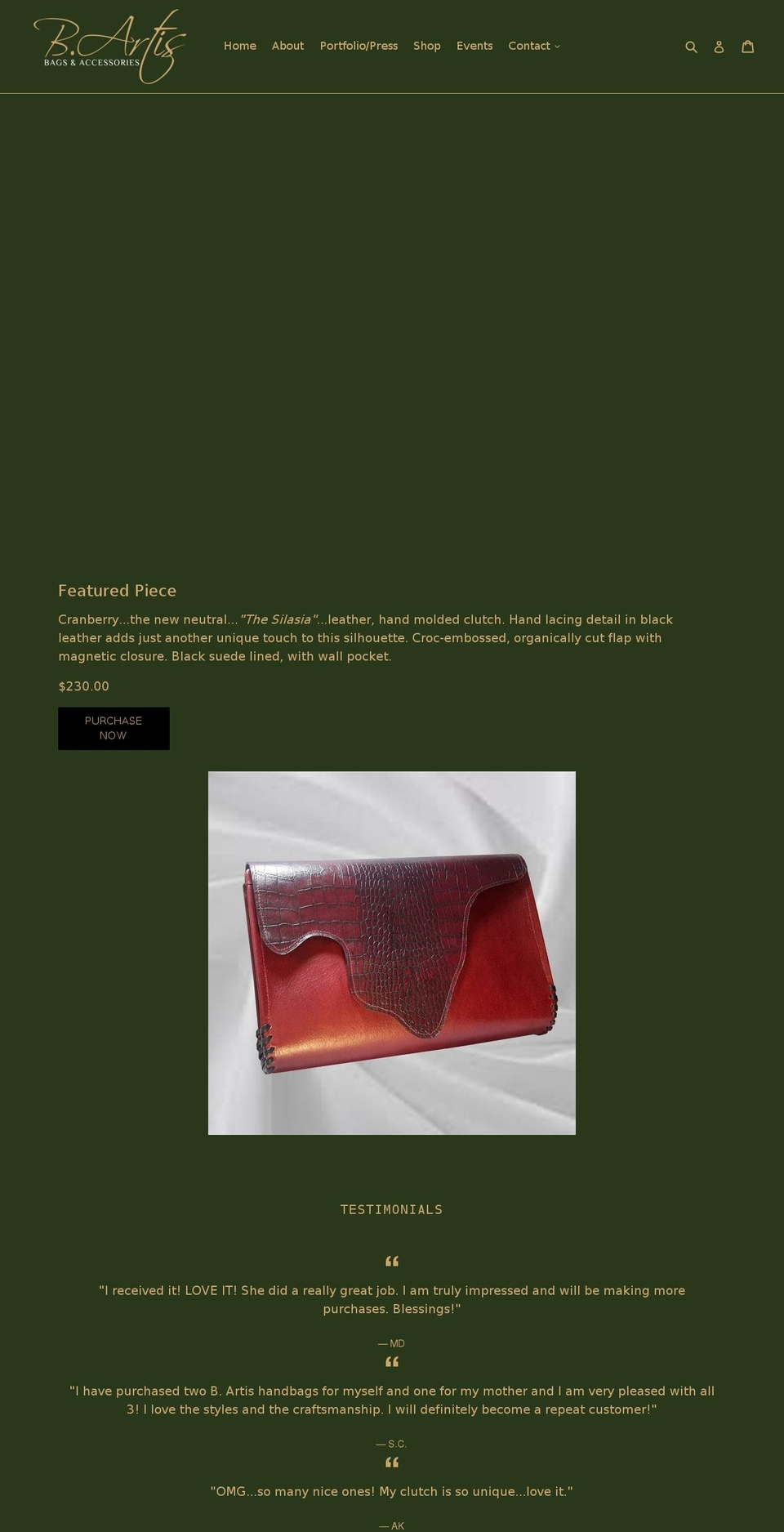 bartisbagsandaccessories.com — Shopify storefront screenshot