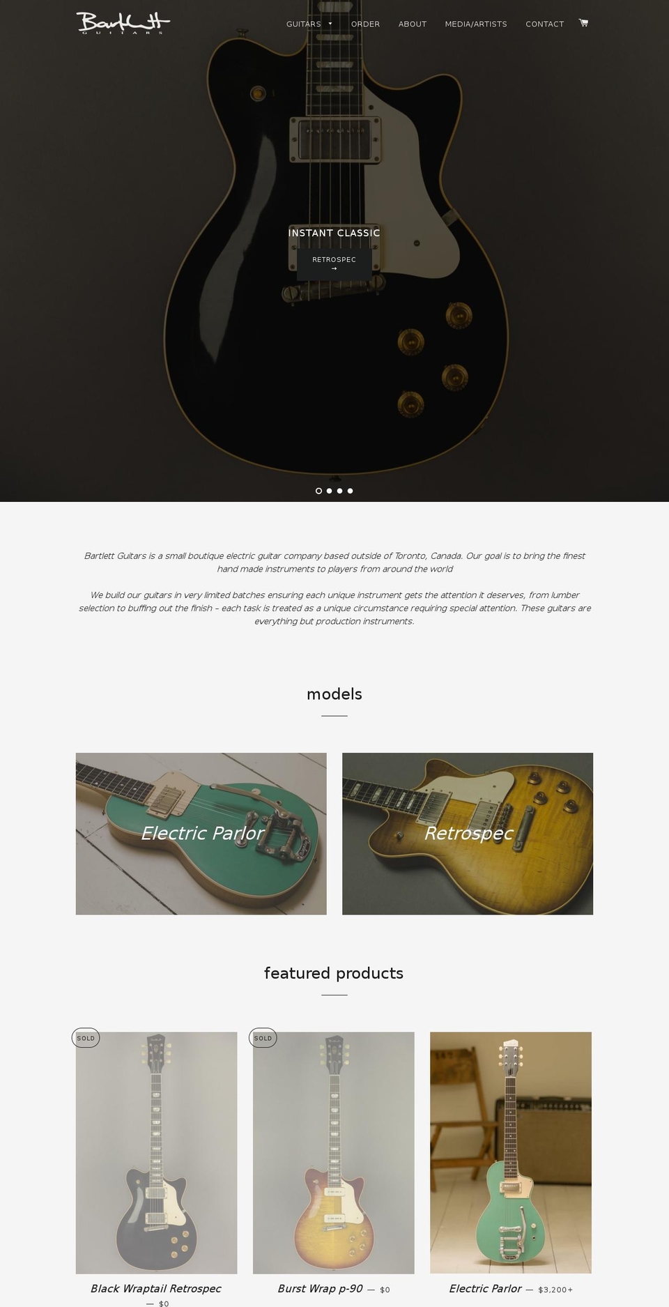 bartlettguitars.ca shopify website screenshot