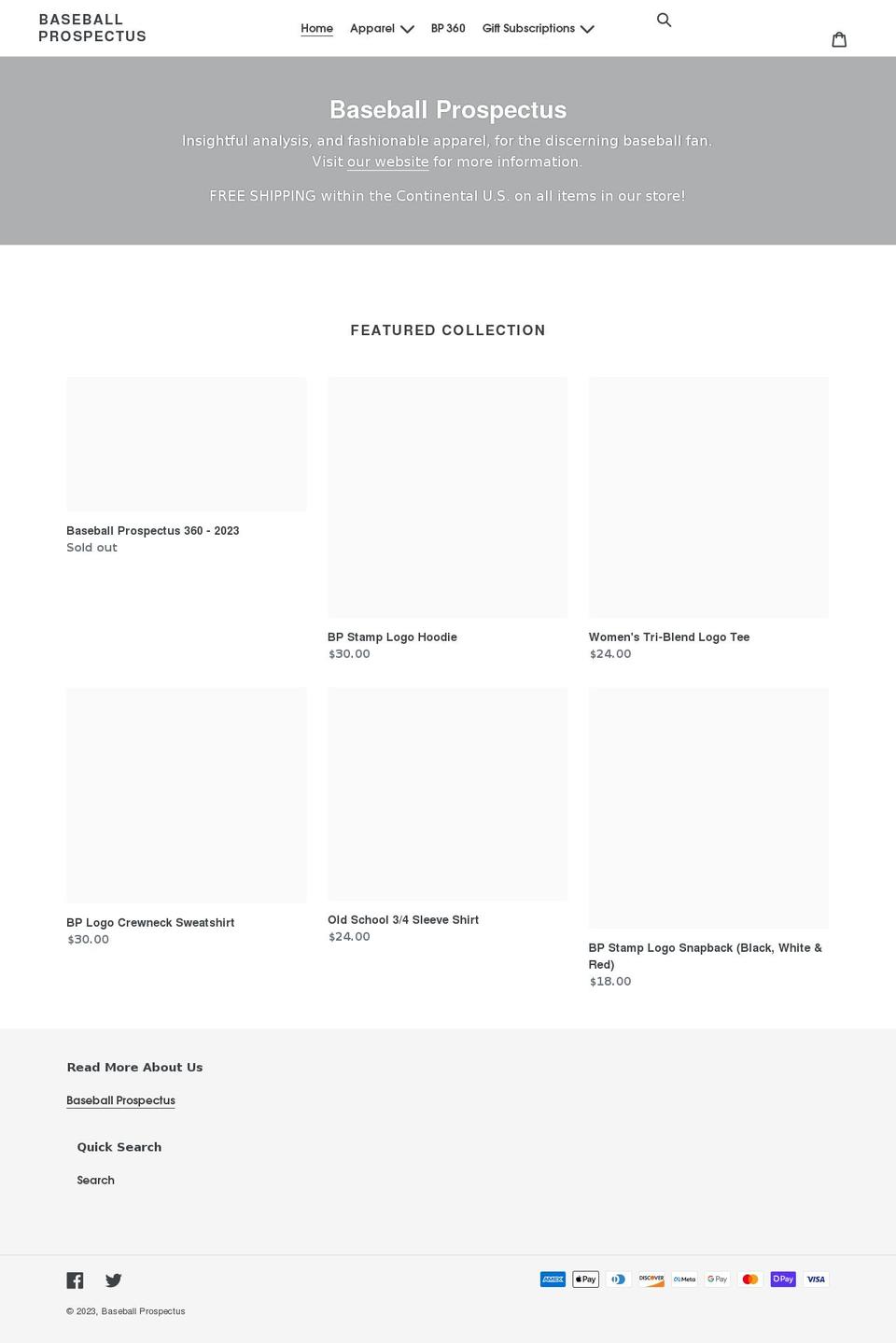 baseball-prospectus.myshopify.com shopify website screenshot