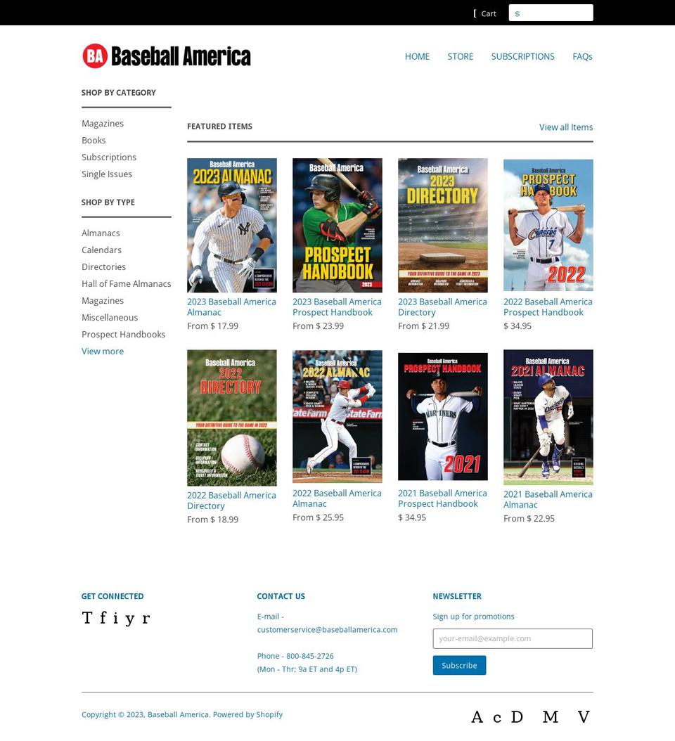 baseballamerica.myshopify.com shopify website screenshot