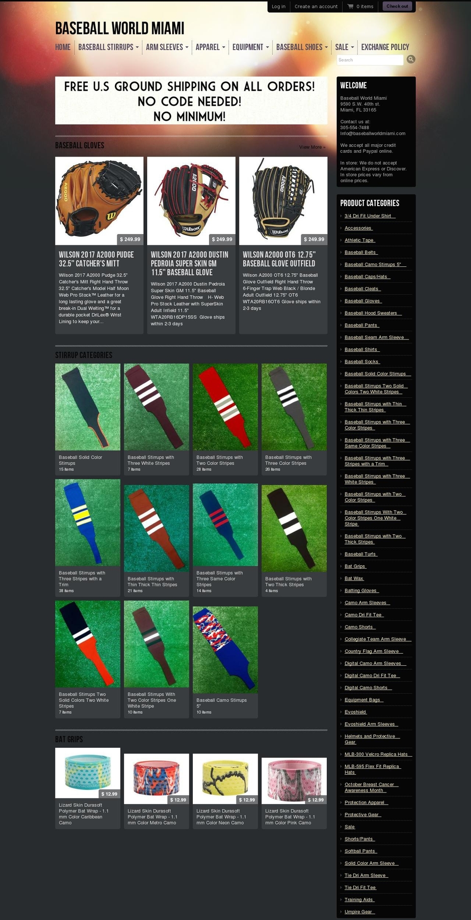 baseballworldmiami.com shopify website screenshot
