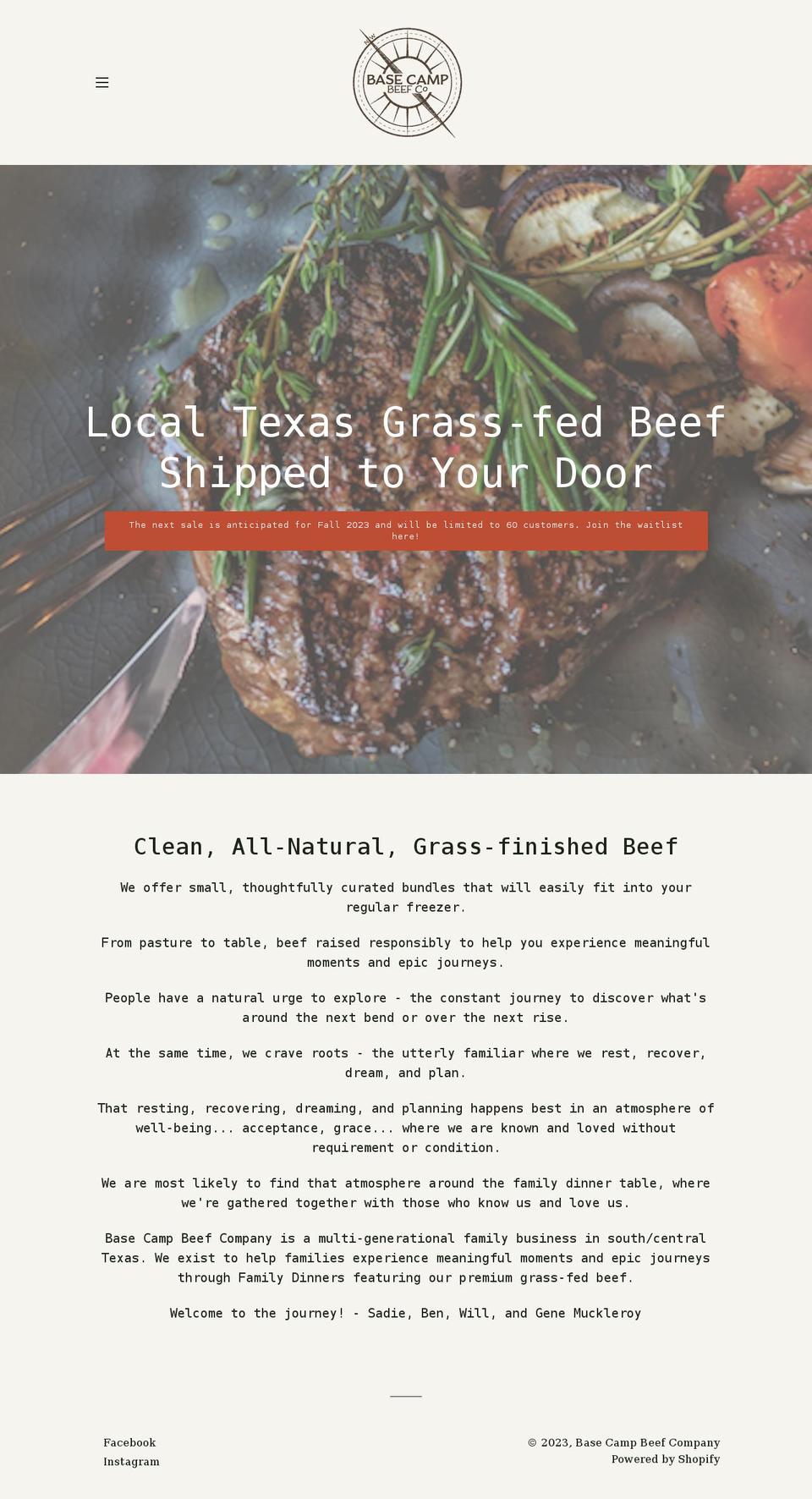 basecampbeef.com shopify website screenshot
