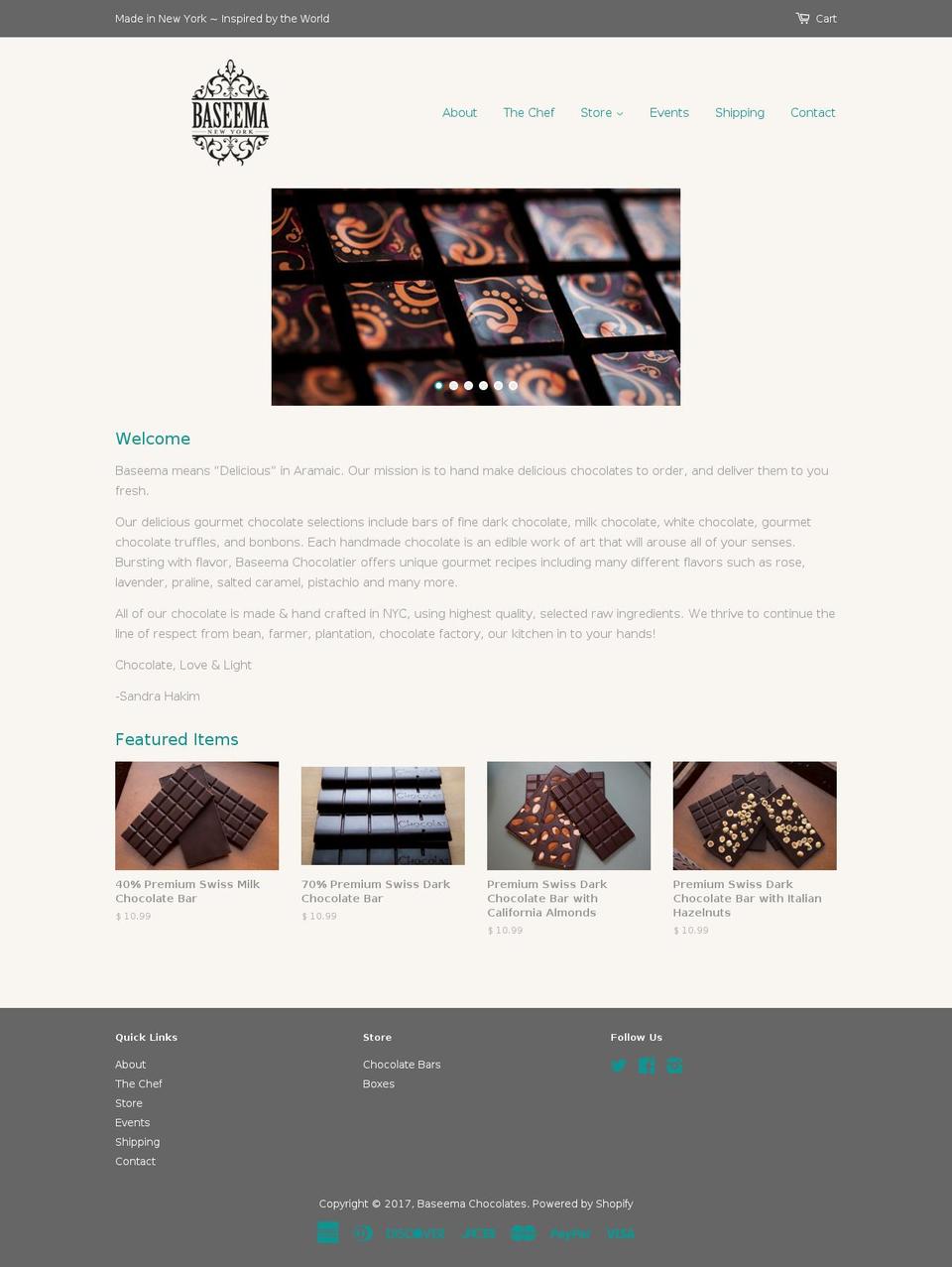 baseemachocolates.com shopify website screenshot