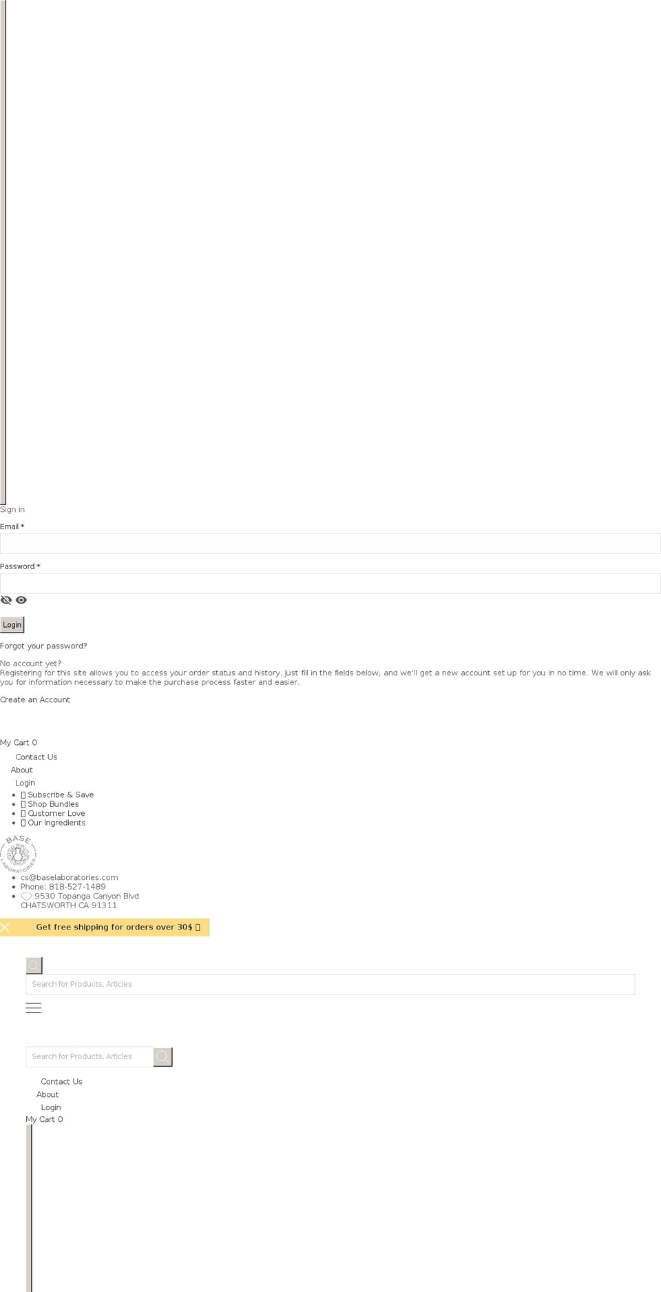 baselaboratories.com shopify website screenshot