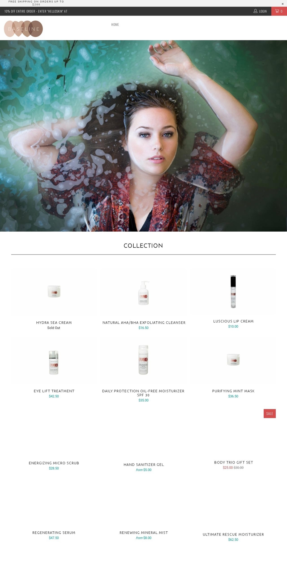 baselineskincare.com shopify website screenshot