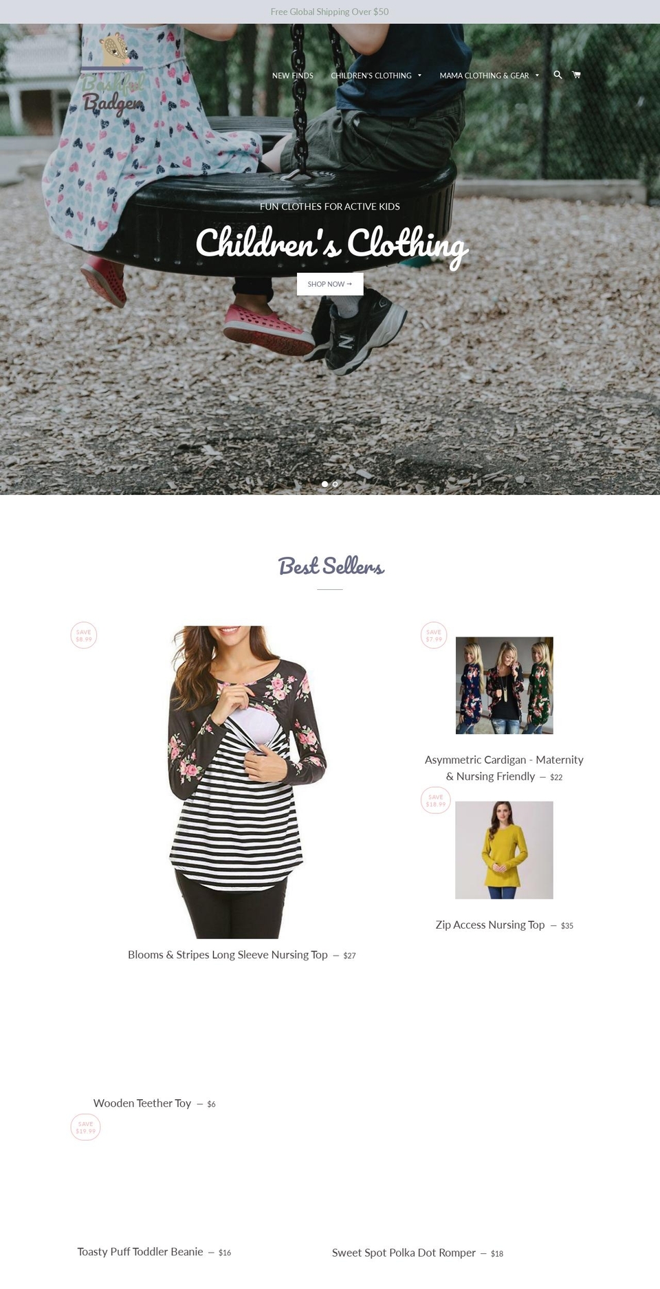 bashfulbadger.com shopify website screenshot