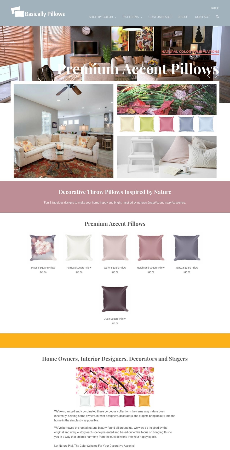 basicallypillows.com shopify website screenshot