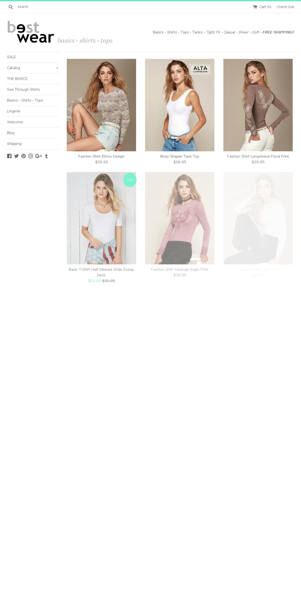basics-shirts-tops.com shopify website screenshot