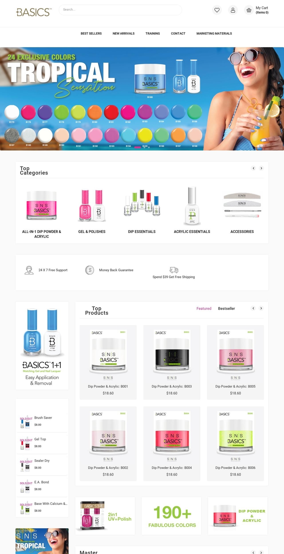 Zenex Shopify theme site example basicsbysns.com