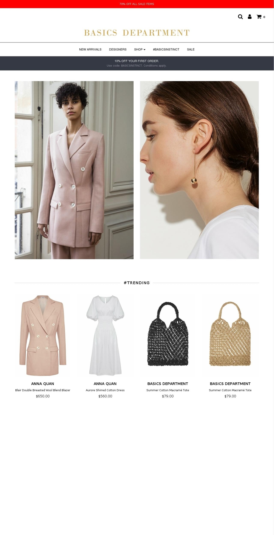 basicsdepartment.com — Shopify storefront screenshot