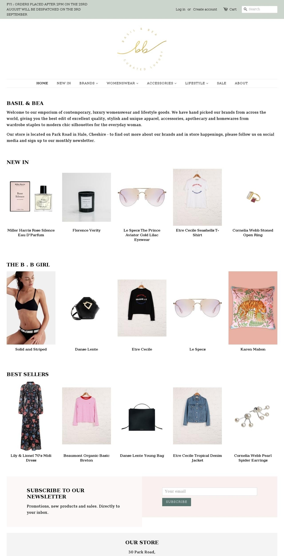 basilandbea.com — Shopify storefront screenshot