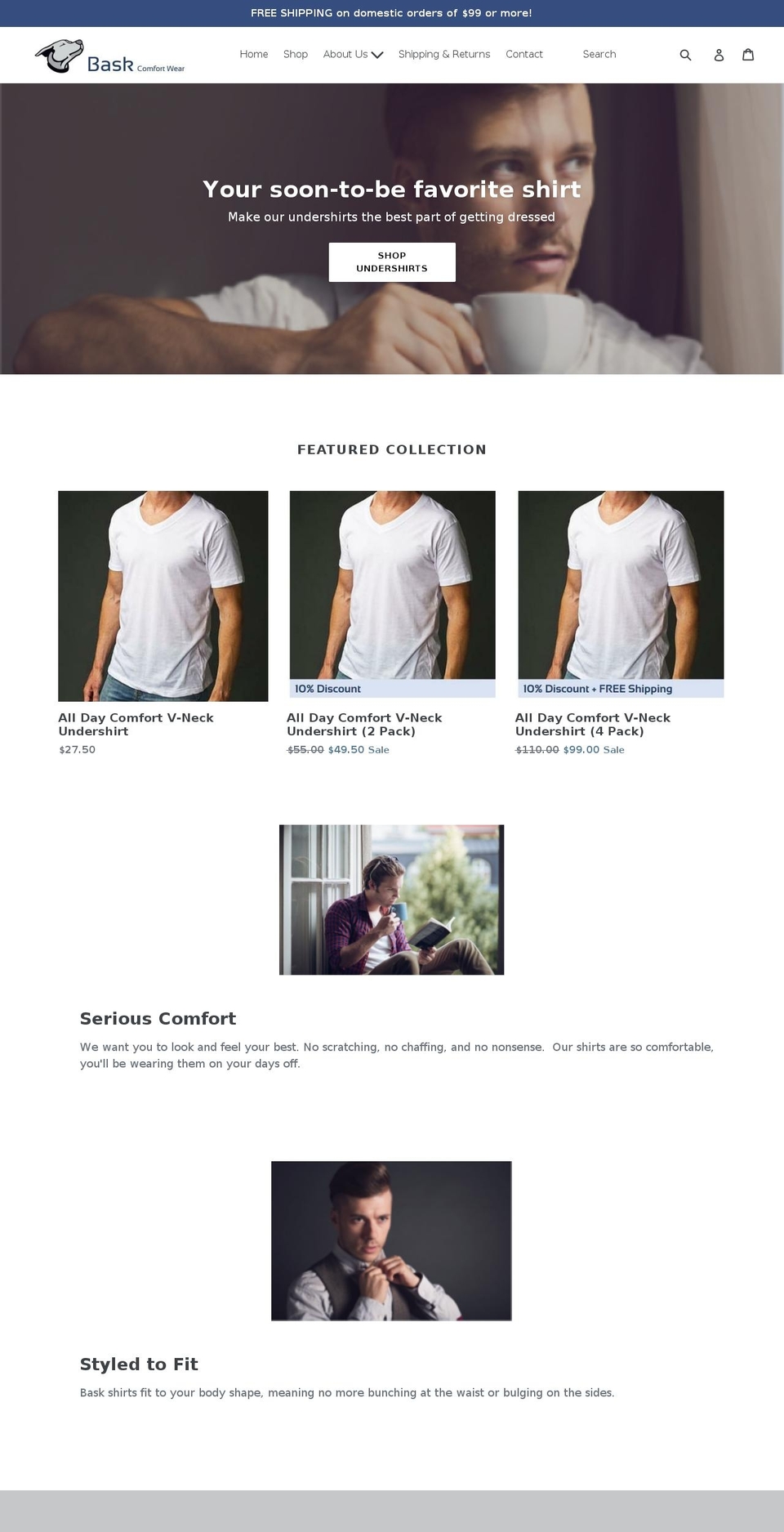 baskcomfortwear.com shopify website screenshot