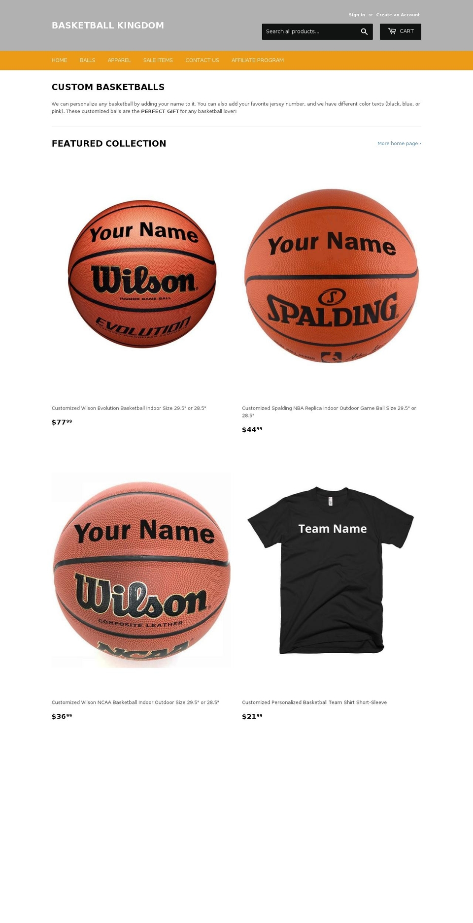 basketballkingdom.com — Shopify storefront screenshot