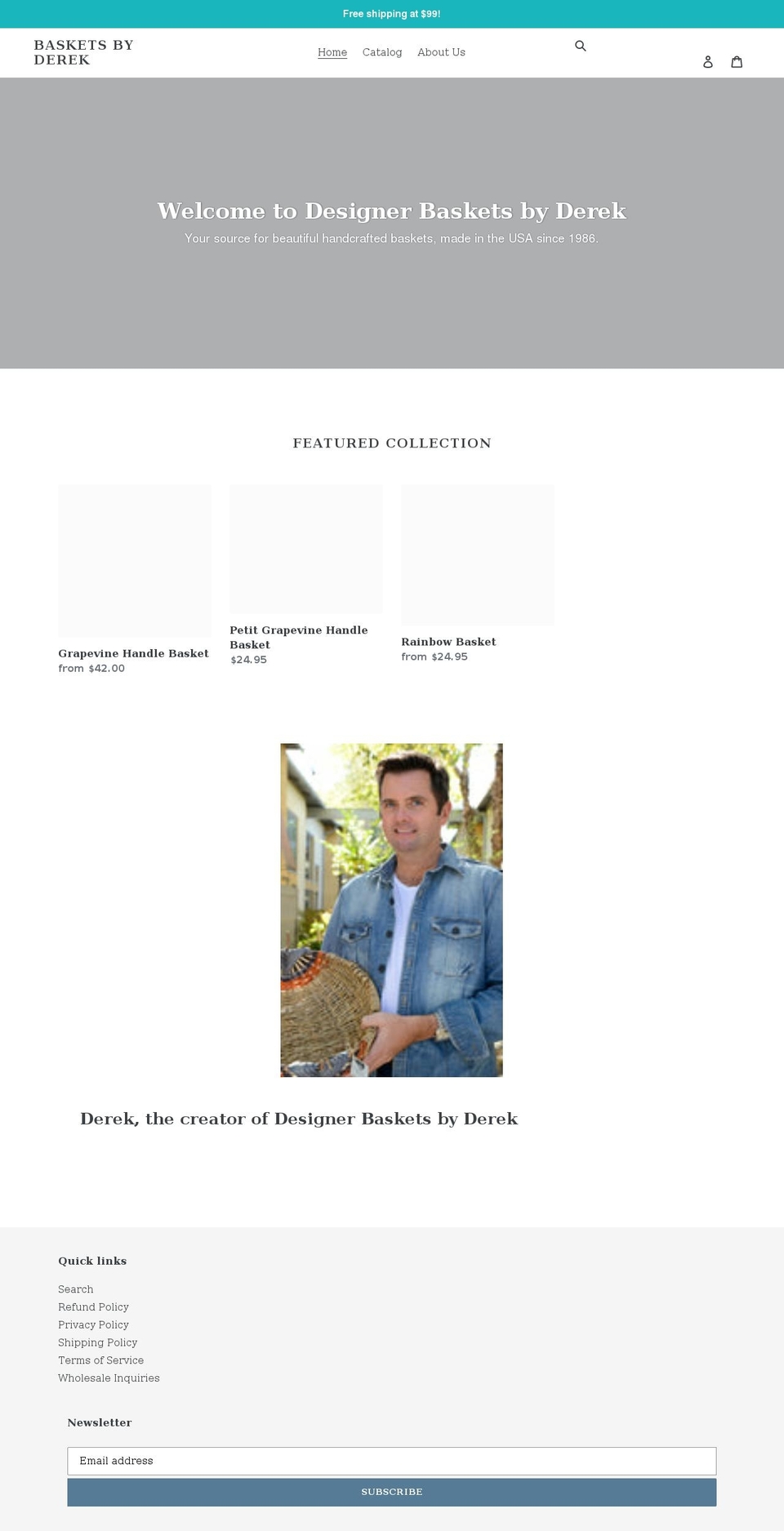 basketsbyderek.com shopify website screenshot